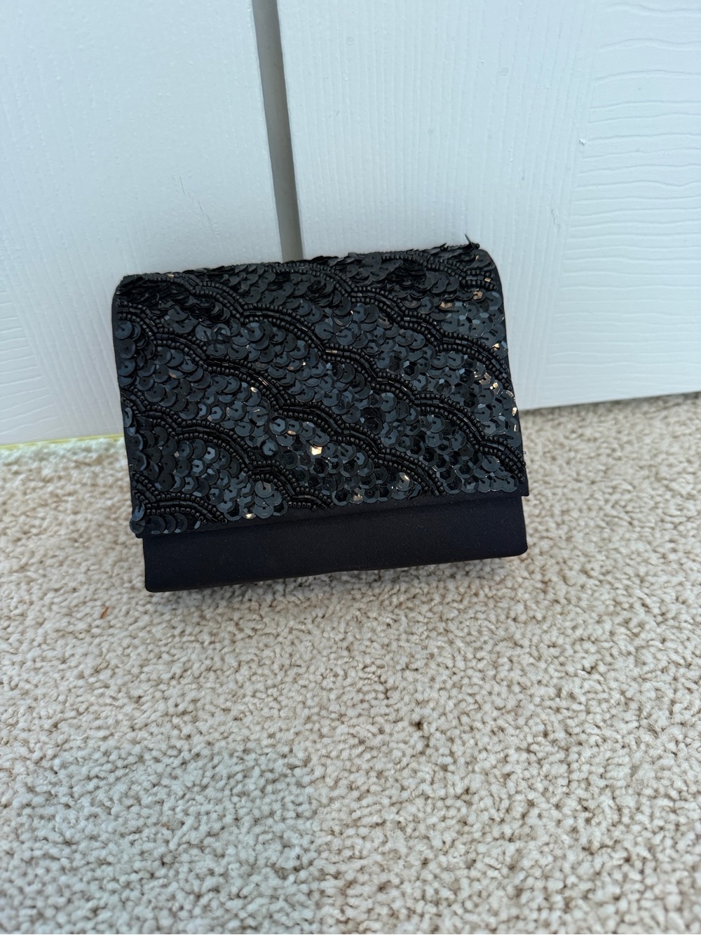 Vintage La Regale Black Sequin Beaded Evening Crossbody Clutch Bag